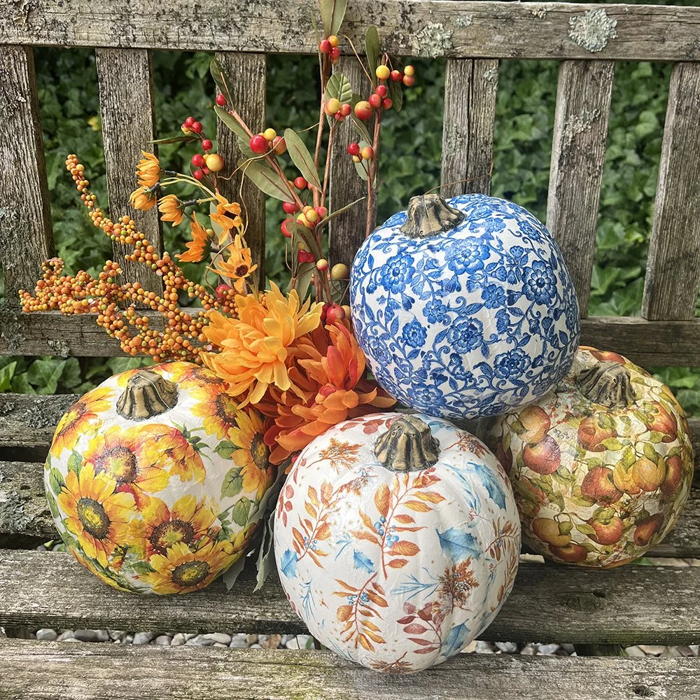 Decoupaged fall pumpkins with decorative napkins